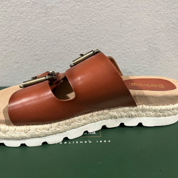 NEW Barbour Lucille Leather Espadrille Sandal Double Buckle Strap Brown Slip On - Picture 3 of 7